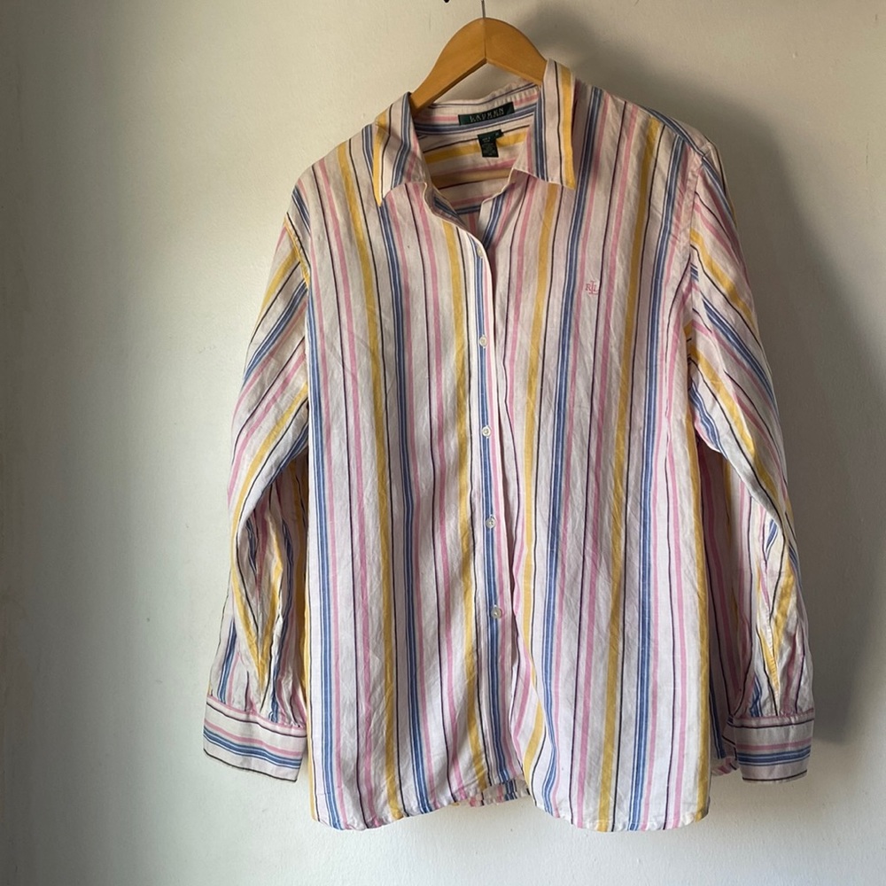 Lauren Ralph Lauren 2X Linen Blend Button Front Top